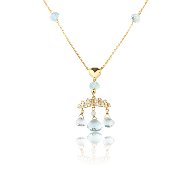 925 Sterling Silver Aquamarine Tassel Drop Necklace