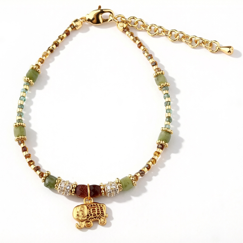 Lucky Gold Elephant Charm Beaded Bracelets