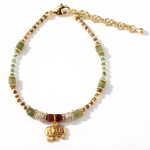 Lucky Gold Elephant Charm Beaded Bracelets