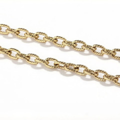 18K Gold PVD Plated Stainless Steel Hammered O Link Decorative Jewelry Chain