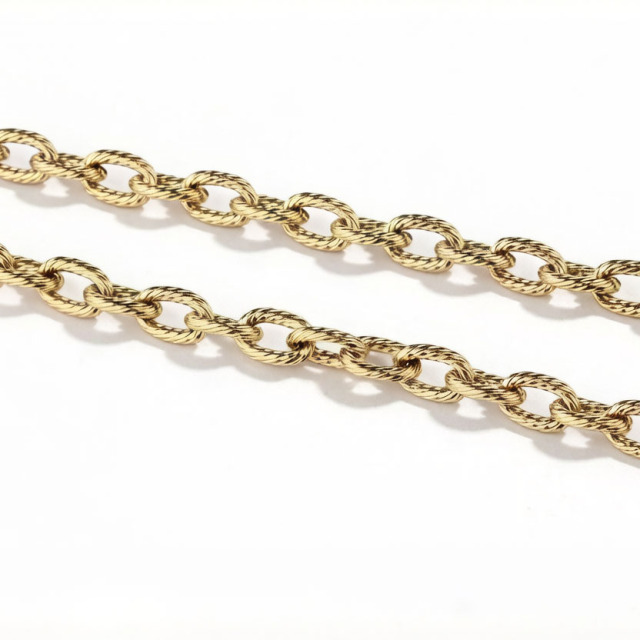 18K Gold PVD Plated Stainless Steel Hammered O Link Decorative Jewelry Chain