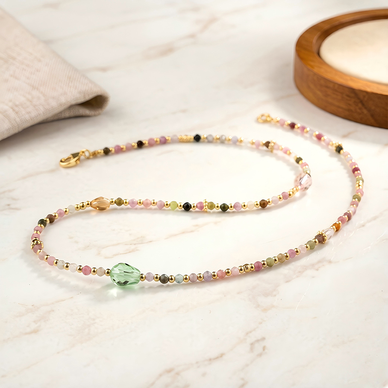 Natural Multi Color Tourmaline Beaded Necklace