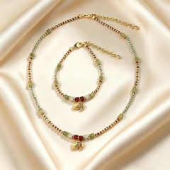 Mixed Natural Stone Gold Elephant Pendant Beaded Necklace
