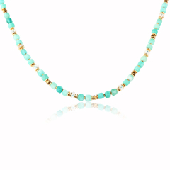 Natural Amazonite Cube Beaded Gold Necklace With Crystal Spacers