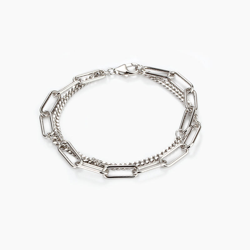 925 Sterling Silver double layers Chunky Chain Bracelet