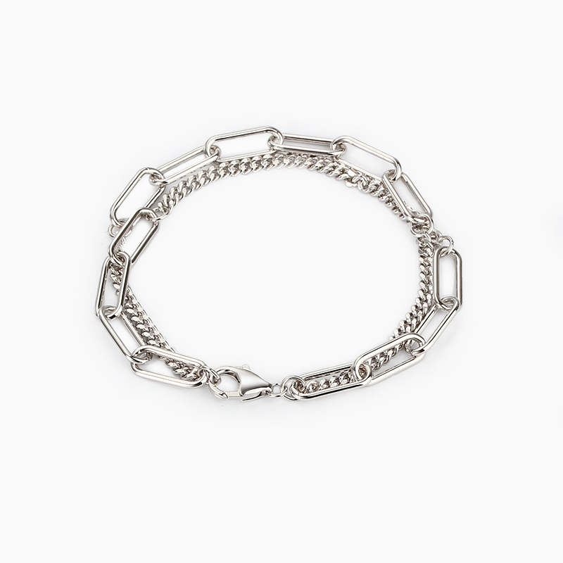 925 Sterling Silver double layers Chunky Chain Bracelet