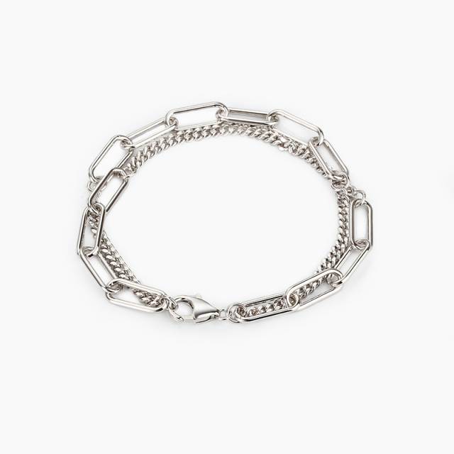 925 Sterling Silver double layers Chunky Chain Bracelet