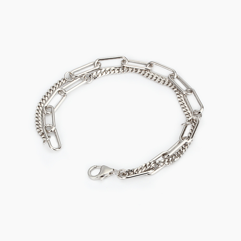 925 Sterling Silver double layers Chunky Chain Bracelet