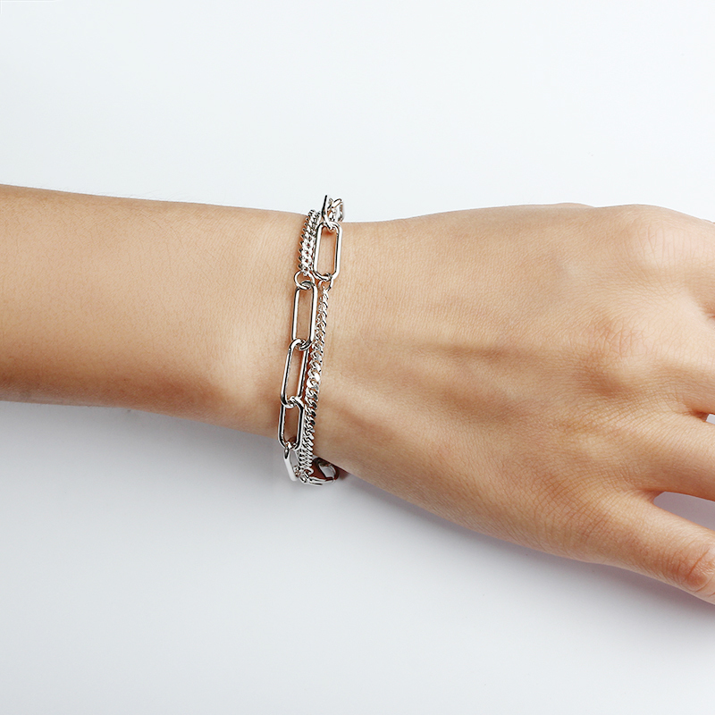 925 Sterling Silver double layers Chunky Chain Bracelet