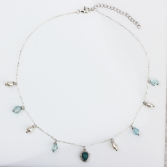 925 Sterling Silver Pearl  And Gemstone Necklace Jewelry