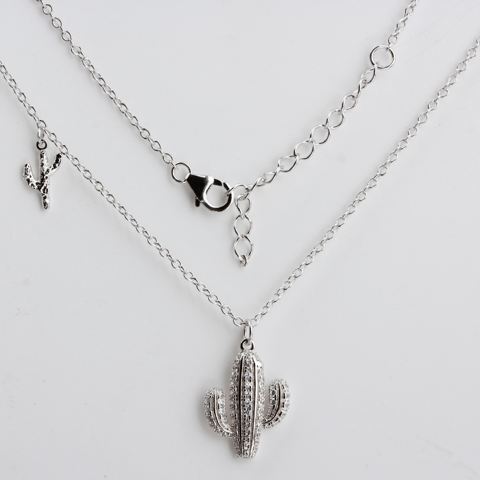 925 Sterling Silver Cubic Zirconia Cactus Chain Necklace