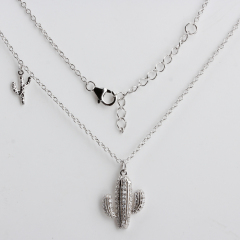 925 Sterling Silver Cubic Zirconia Cactus Chain Necklace