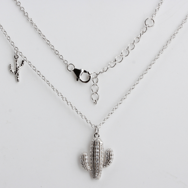 925 Sterling Silver Cubic Zirconia Cactus Chain Necklace