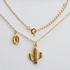 925 Sterling Silver Citrine Hammered Cactus Chain Necklace