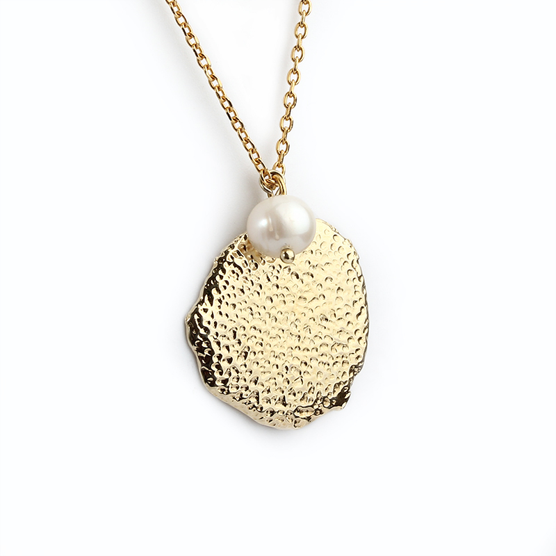 925 Sterling Silver Pearl Industrial Hammered Tag Women Necklace