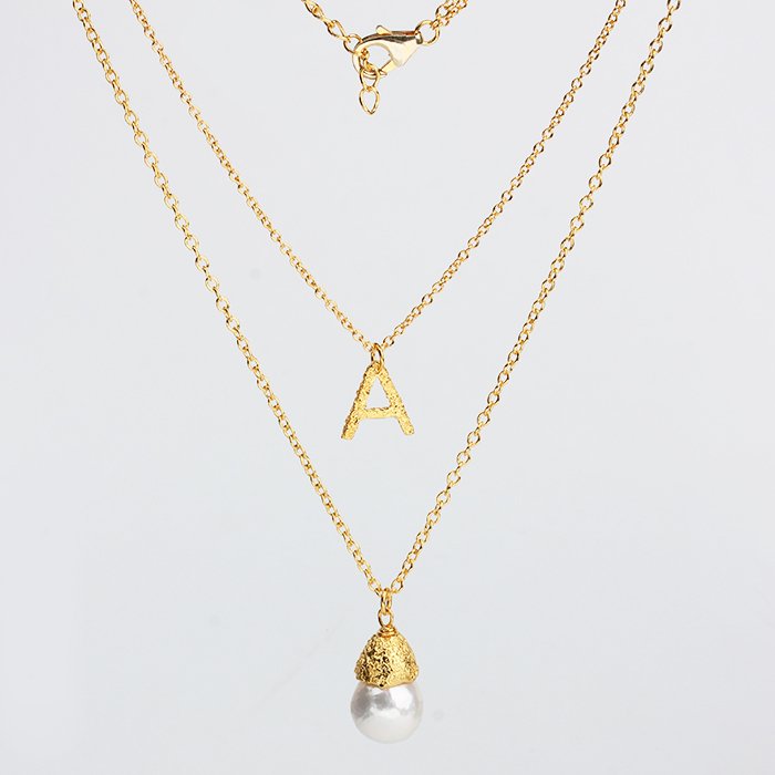 925 Sterling Silver Pearl Hammer Charm Two Layer Chain Necklace