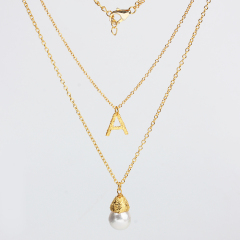 925 Sterling Silver Pearl Hammer Charm Two Layer Chain Necklace