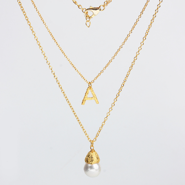 925 Sterling Silver Pearl Hammer Charm Two Layer Chain Necklace