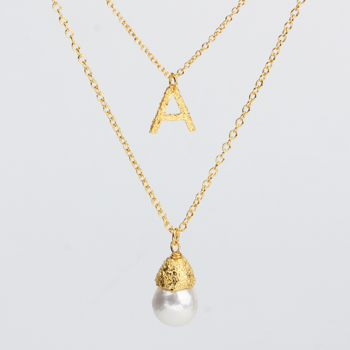 925 Sterling Silver Pearl Hammer Charm Two Layer Chain Necklace