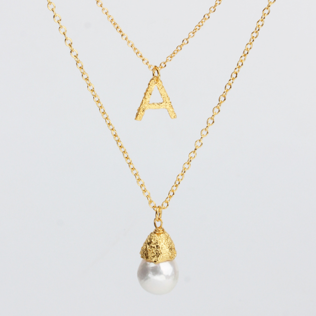 925 Sterling Silver Pearl Hammer Charm Two Layer Chain Necklace
