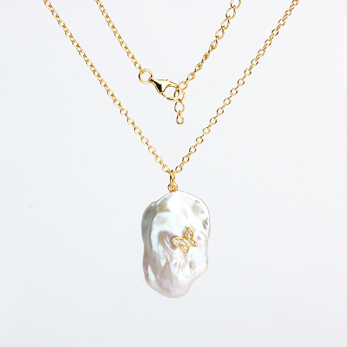 925 Sterling Silver Freshwater Pearl Butterfly Chain Necklace