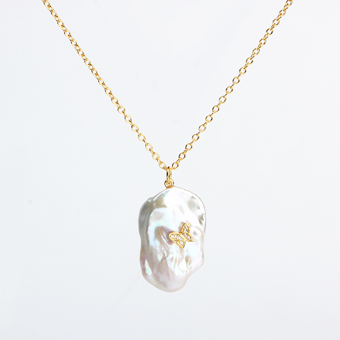 925 Sterling Silver Freshwater Pearl Butterfly Chain Necklace