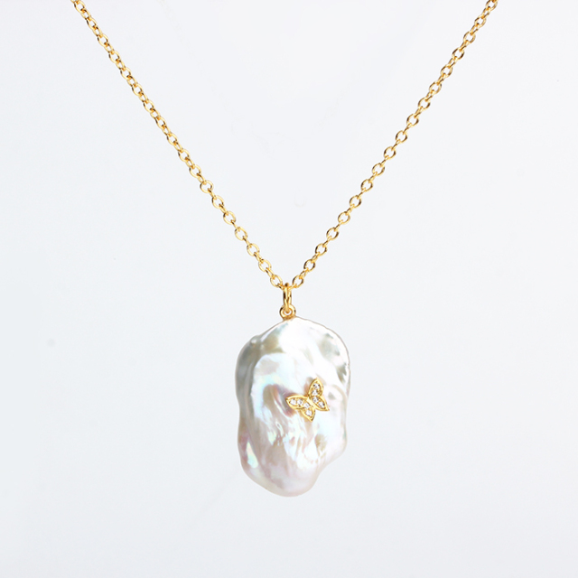 925 Sterling Silver Freshwater Pearl Butterfly Chain Necklace