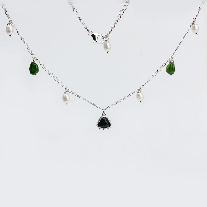 925 Sterling Silver Gemstone Tiny Necklace For Women