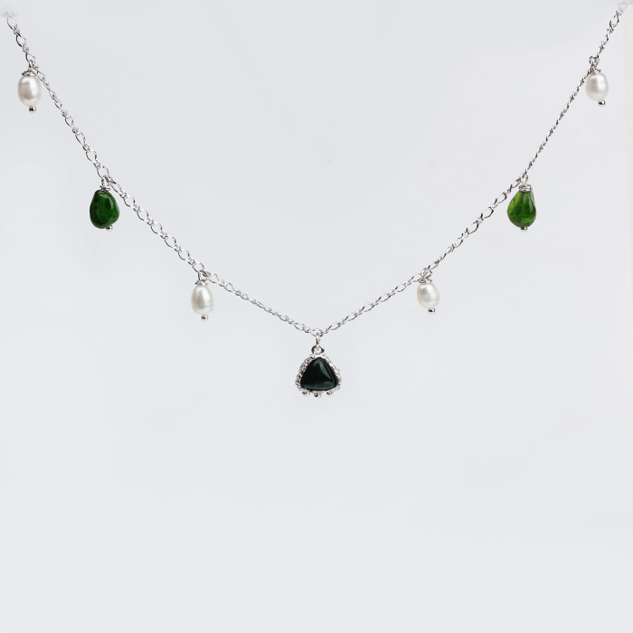 925 Sterling Silver Gemstone Tiny Necklace For Women