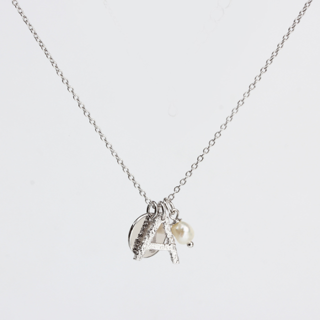 925 Sterling Silver Letter Hammer Surface Necklace