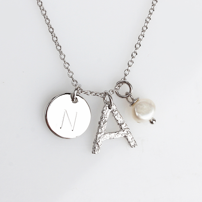 925 Sterling Silver Letter Hammer Surface Necklace