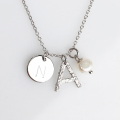 925 Sterling Silver Letter Hammer Surface Necklace