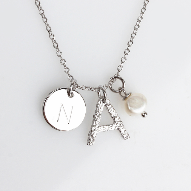 925 Sterling Silver Letter Hammer Surface Necklace