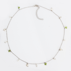 925 Sterling Silver Pearl Olivine Tiny Necklace