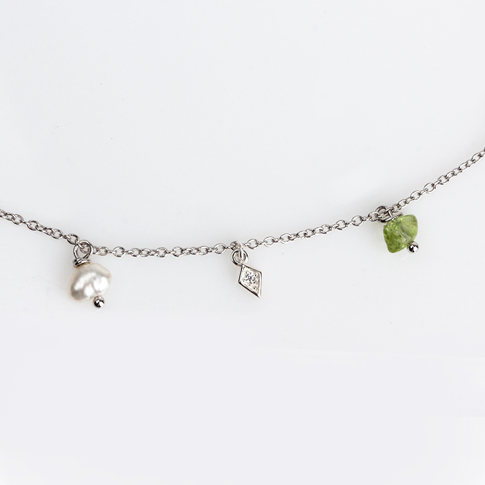 925 Sterling Silver Pearl Olivine Tiny Necklace