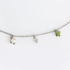 925 Sterling Silver Pearl Olivine Tiny Necklace
