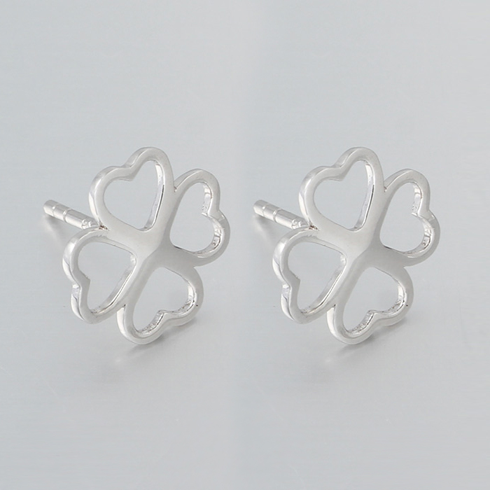 925 Sterling Silver Hollow Clover Stud Earrings