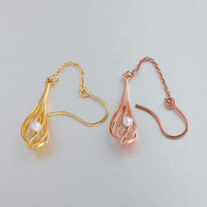 925 Silver Pearl Cage Drop Earrings