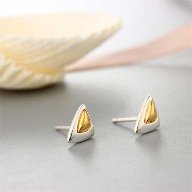 925 Sterling Silver Double Color Triangle Stud Earrings