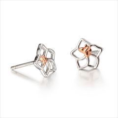 925 Sterling Silver Two Color Flower Stud Earrings