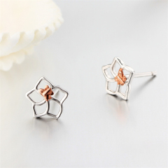 925 Sterling Silver Two Color Flower Stud Earrings