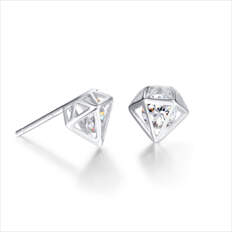 925 Sterling Silver Diamond Shaped Cubic Zirconia Stud Earrings