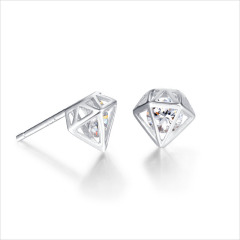 925 Sterling Silver Diamond Shaped Cubic Zirconia Stud Earrings