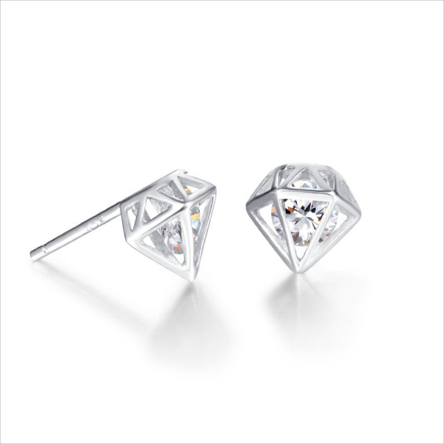 925 Sterling Silver Diamond Shaped Cubic Zirconia Stud Earrings