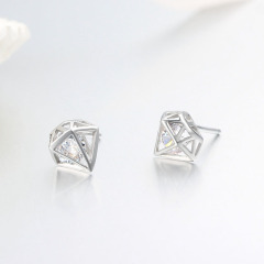 925 Sterling Silver Diamond Shaped Cubic Zirconia Stud Earrings
