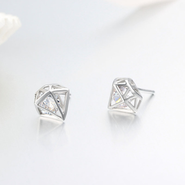 925 Sterling Silver Diamond Shaped Cubic Zirconia Stud Earrings