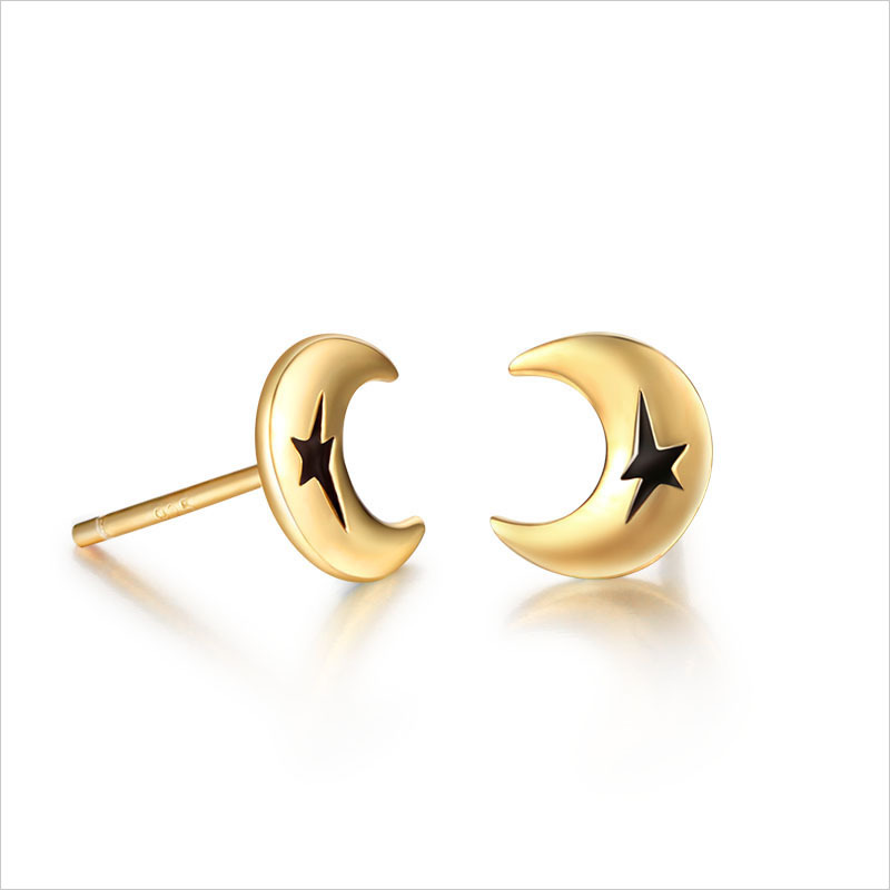 925 Sterling Silver Moon And Star Stud Earrings