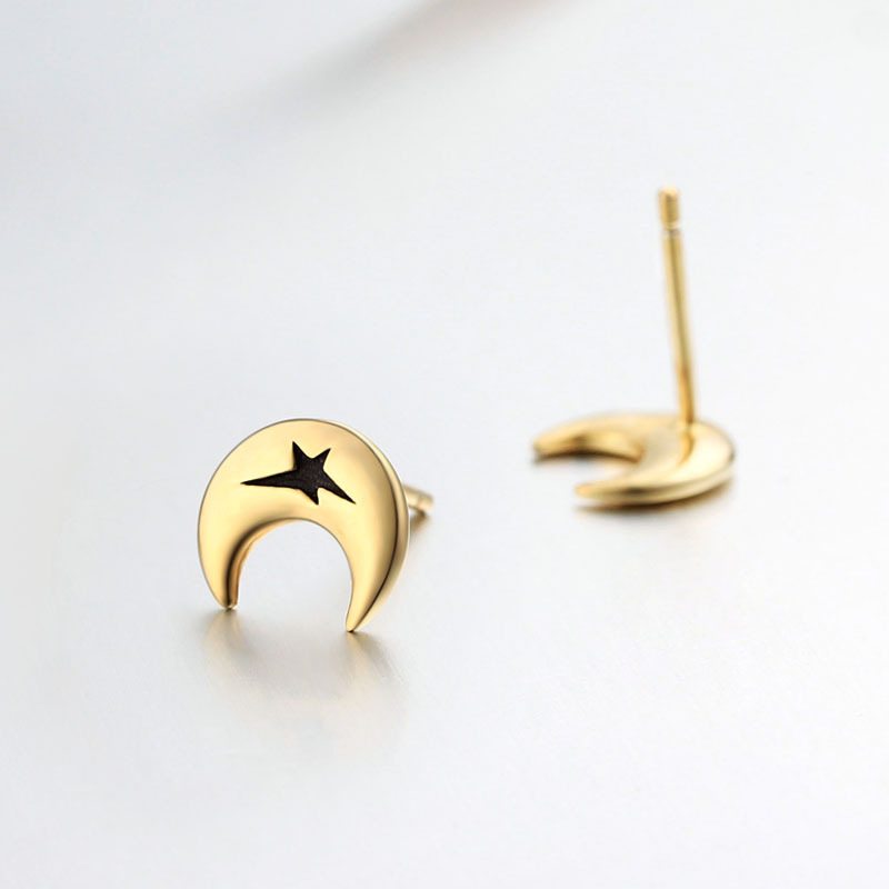 925 Sterling Silver Moon And Star Stud Earrings
