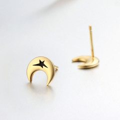 925 Sterling Silver Moon And Star Stud Earrings