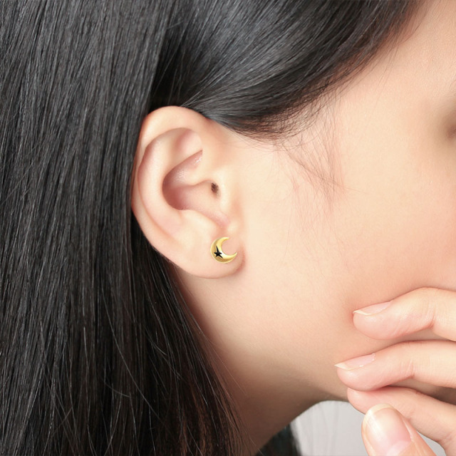 925 Sterling Silver Moon And Star Stud Earrings